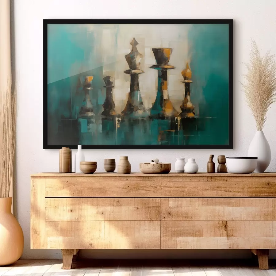 Fototapete Eine abstrakte malerische Komposition von Schachfiguren in Schattierungen f43137