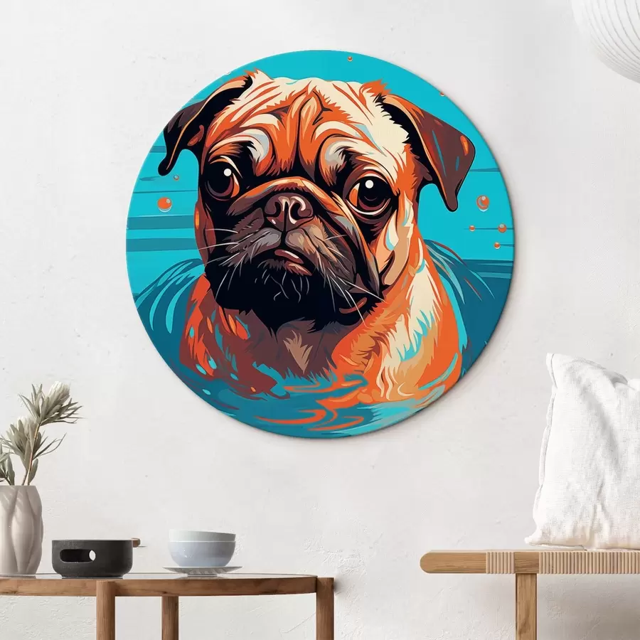 Wandbilder Ein stilisiertes Porträt eines Mopses im Wasser mit ausdrucksvollem Blick r43136