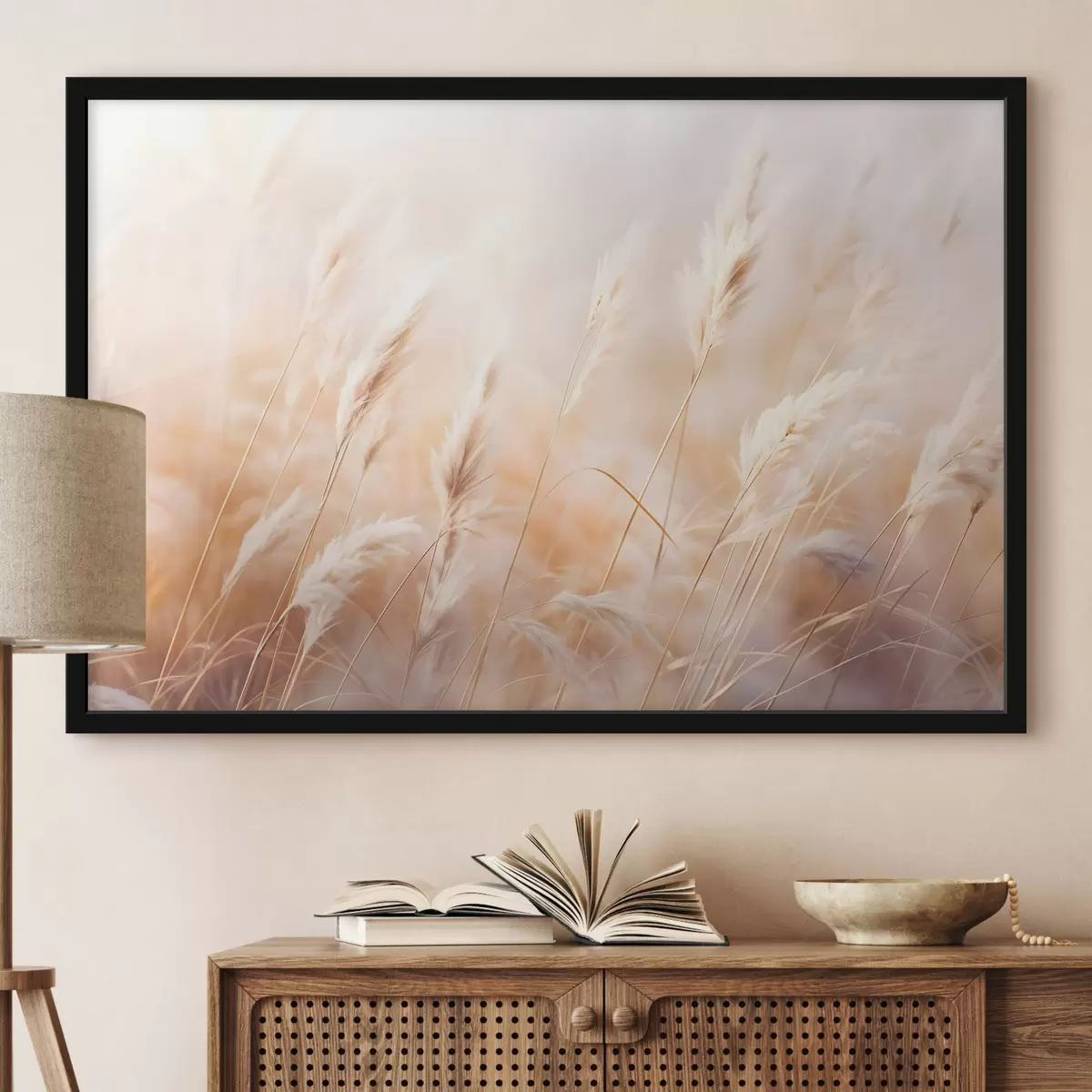 Poster Pampasgras mit einem weichen, diffusen Licht, wodurch eine warme, der Hintergrund ist eine Mischung aus Pastellfarben f43157