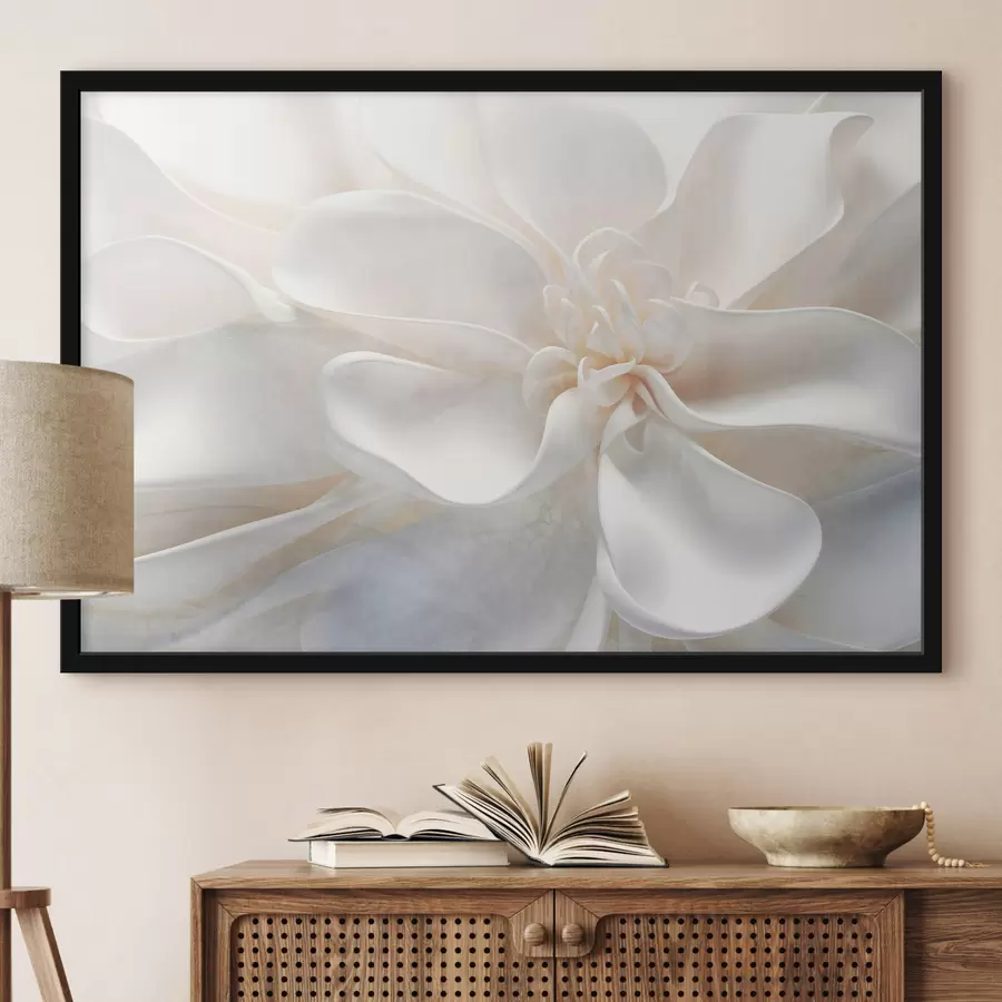 Fototapete Nahaufnahme einer lauten texturierten weißen abstrakten Blume mit zarten Blütenblättern in Pastellfarben f43161