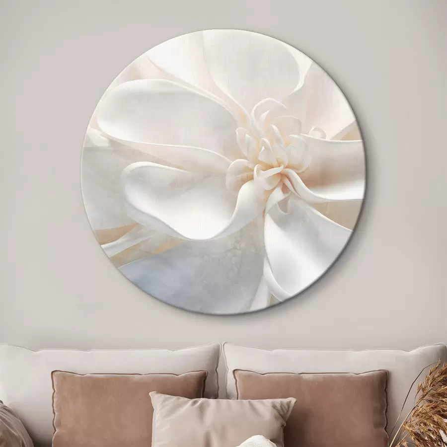 Wandbilder Nahaufnahme einer lauten texturierten weißen abstrakten Blume mit zarten Blütenblättern in Pastellfarben r43161