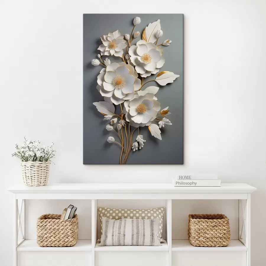 Fototapete Volumetrische Blumen auf grauem Hintergrund s43128