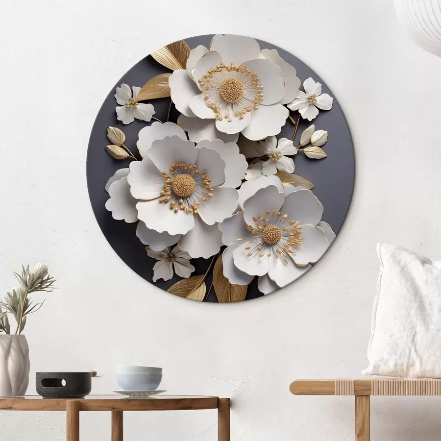 Wandbilder Drei weiße Blumen auf dunklem Hintergrund r43129