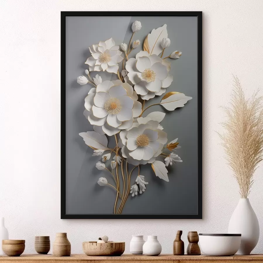 Wandbilder Volumetrische Blumen auf grauem Hintergrund f43128