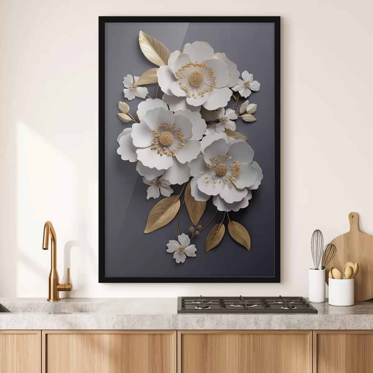 Poster Drei weiße Blumen auf dunklem Hintergrund f43129