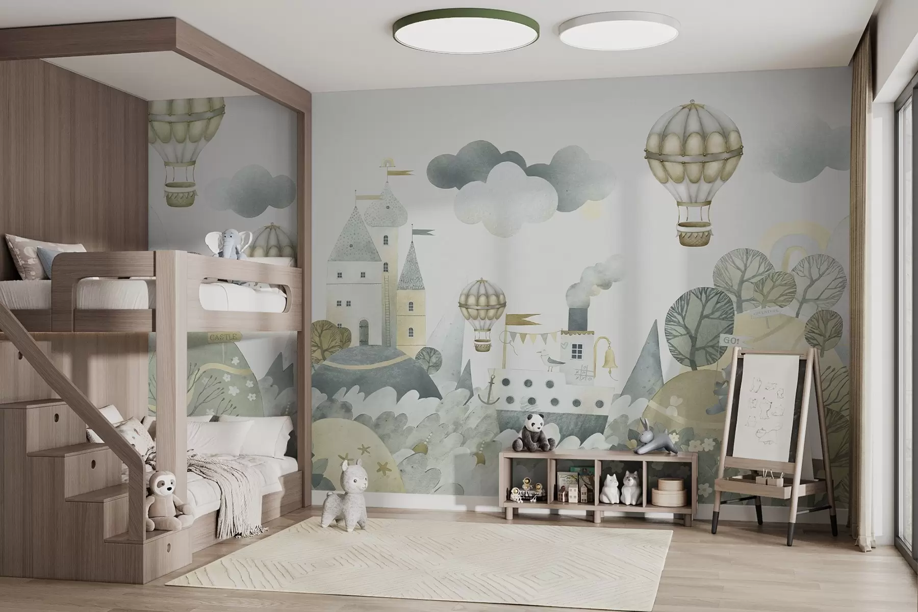 Fototapete Heißluftballons über einer Märchenstadt w03258v1