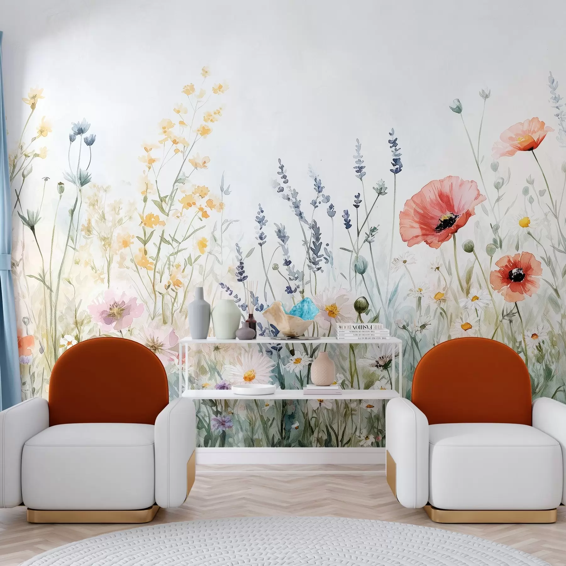 Fototapete wildblumen und Mohnblumen in der Technik der Striche w03281