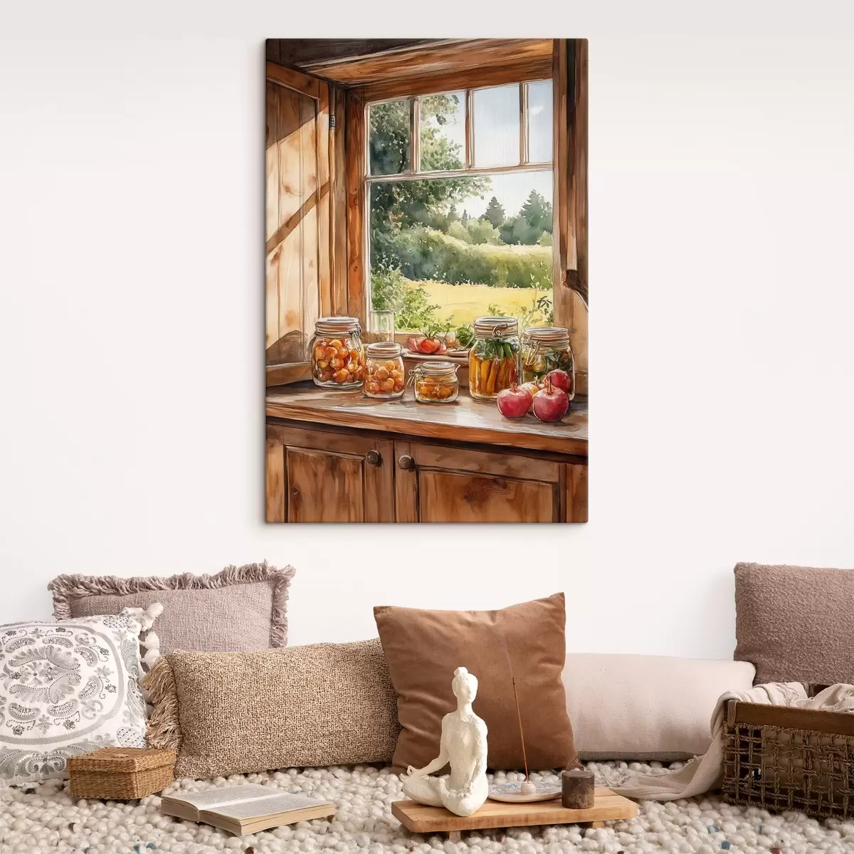 Wandbilder Dorfästhetik, Holzhaus, Sommernatur, Gemüse, Aquarellstil s43185