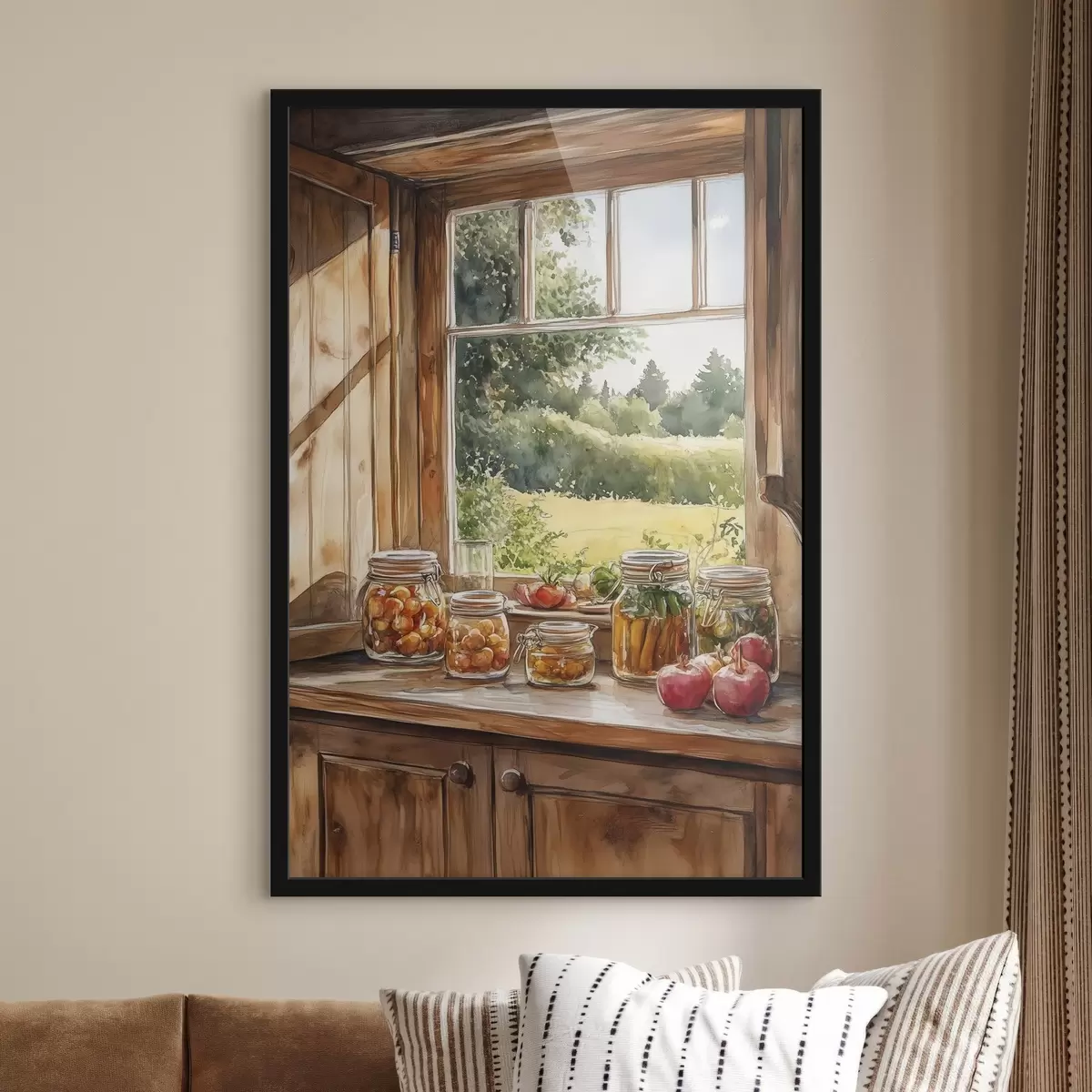 Poster Dorfästhetik, Holzhaus, Sommernatur, Gemüse, Aquarellstil f43185