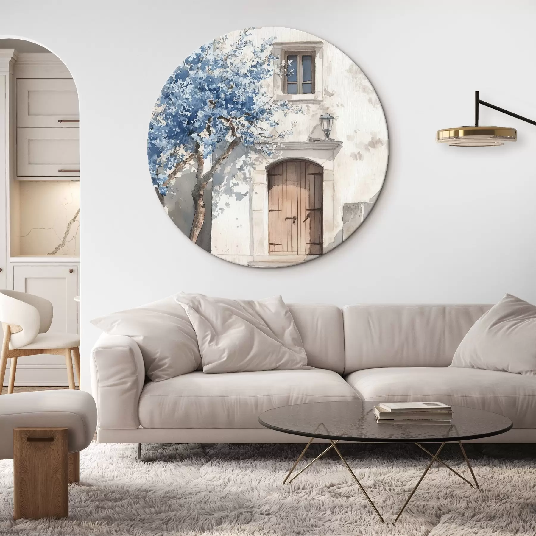 Wandbilder Griechisches Haus mit schönem Baum, Architektur, Aquarellstil r43178