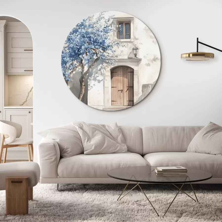 Wandbilder Griechisches Haus mit schönem Baum, Architektur, Aquarellstil r43178