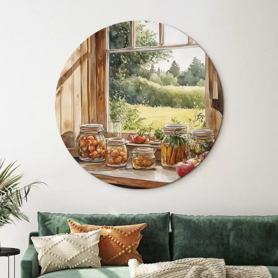 Wandbilder Dorfästhetik, Holzhaus, Sommernatur, Gemüse, Aquarellstil r43185