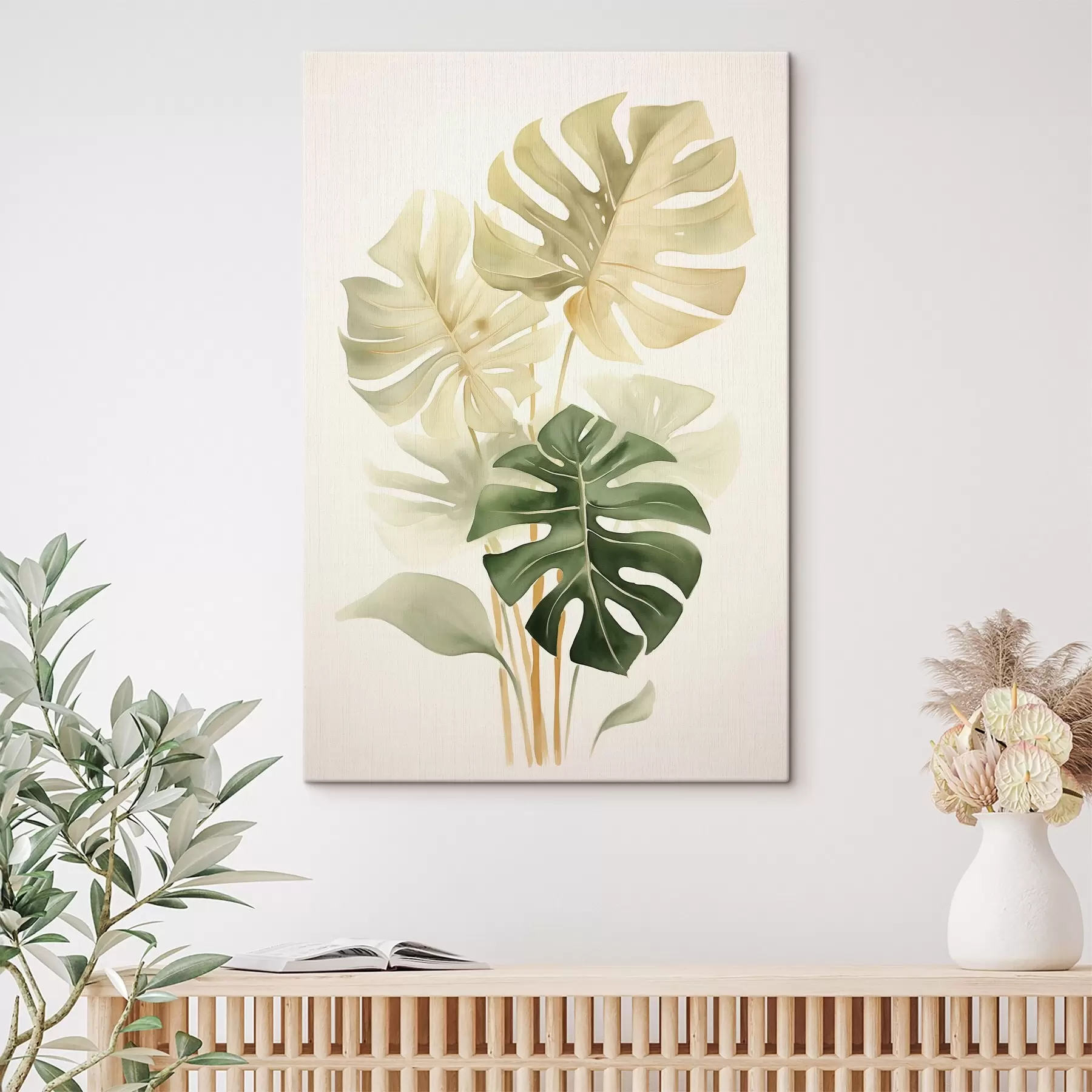 Wandbilder Monstera-Blätter, Imitation eines Aquarells s43209