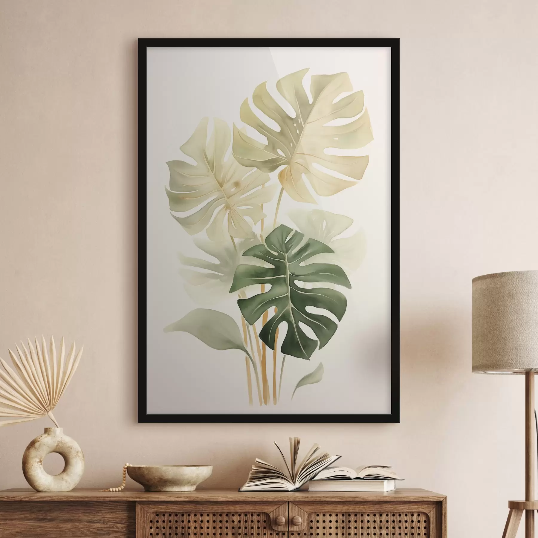 Fototapete Monstera-Blätter, Imitation eines Aquarells f43209