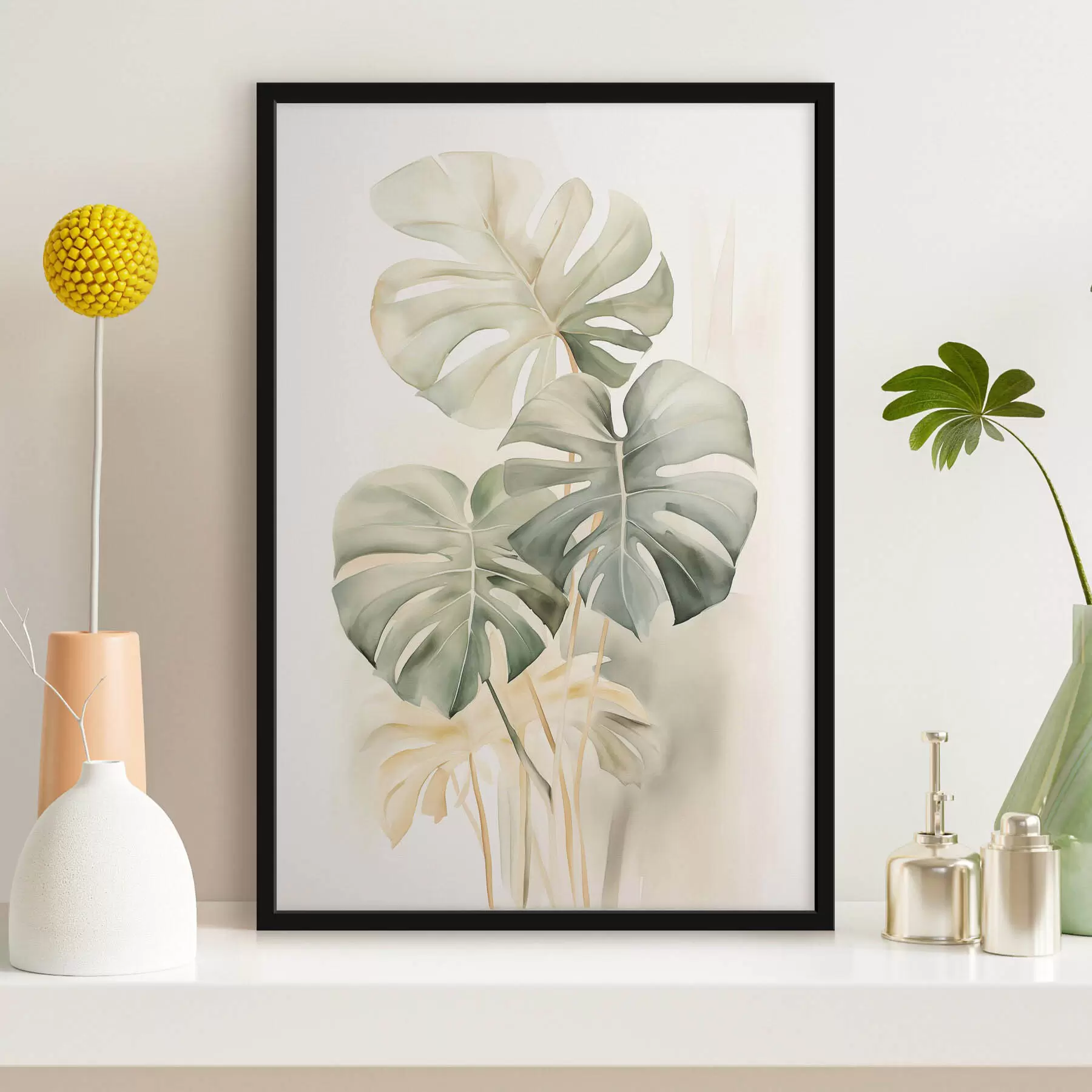 Fototapete Monstera-Blätter in Aquarelltechnik f43210