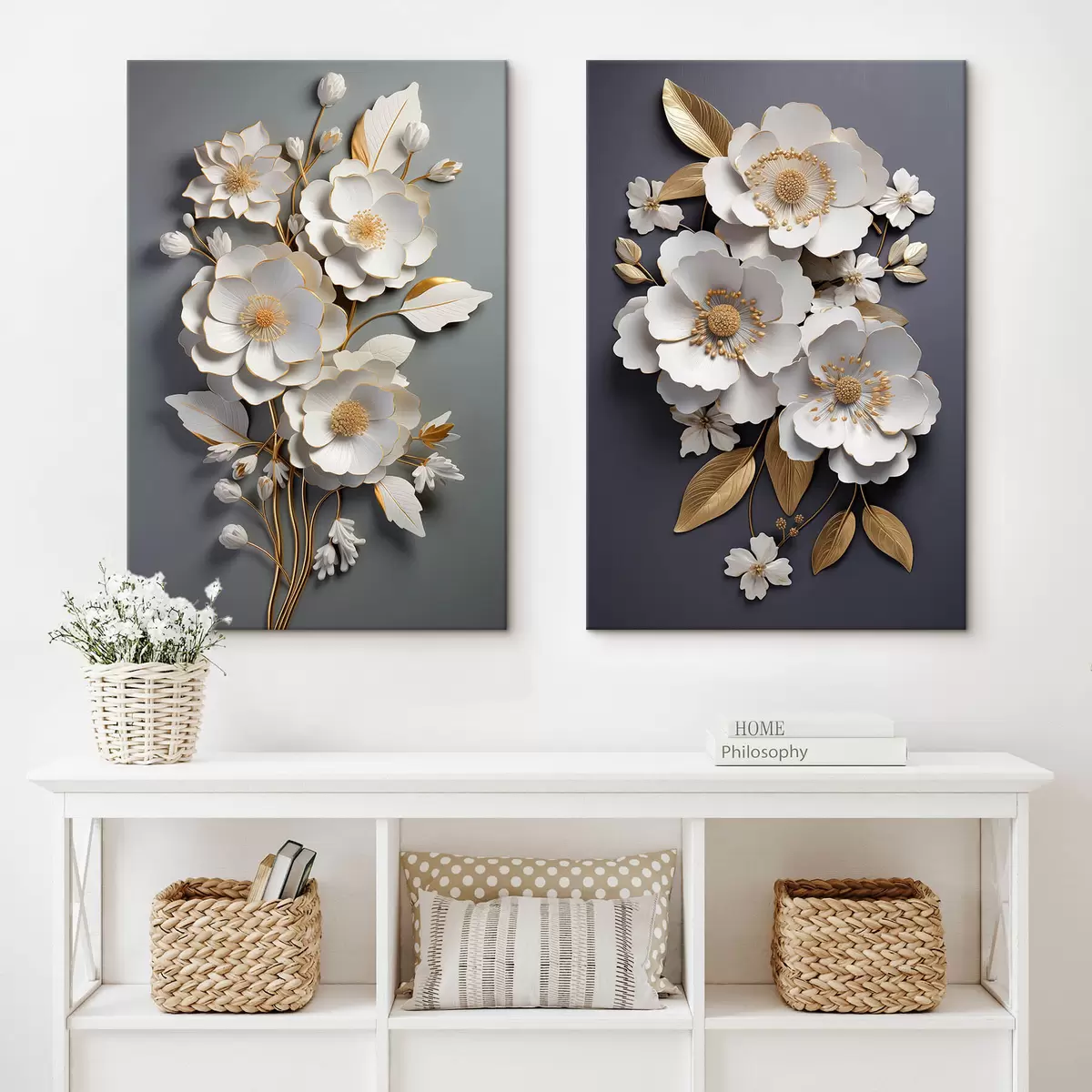 Wandbilder Eine Komposition von Blumenzweigen auf einem dunklen Hintergrund m00423