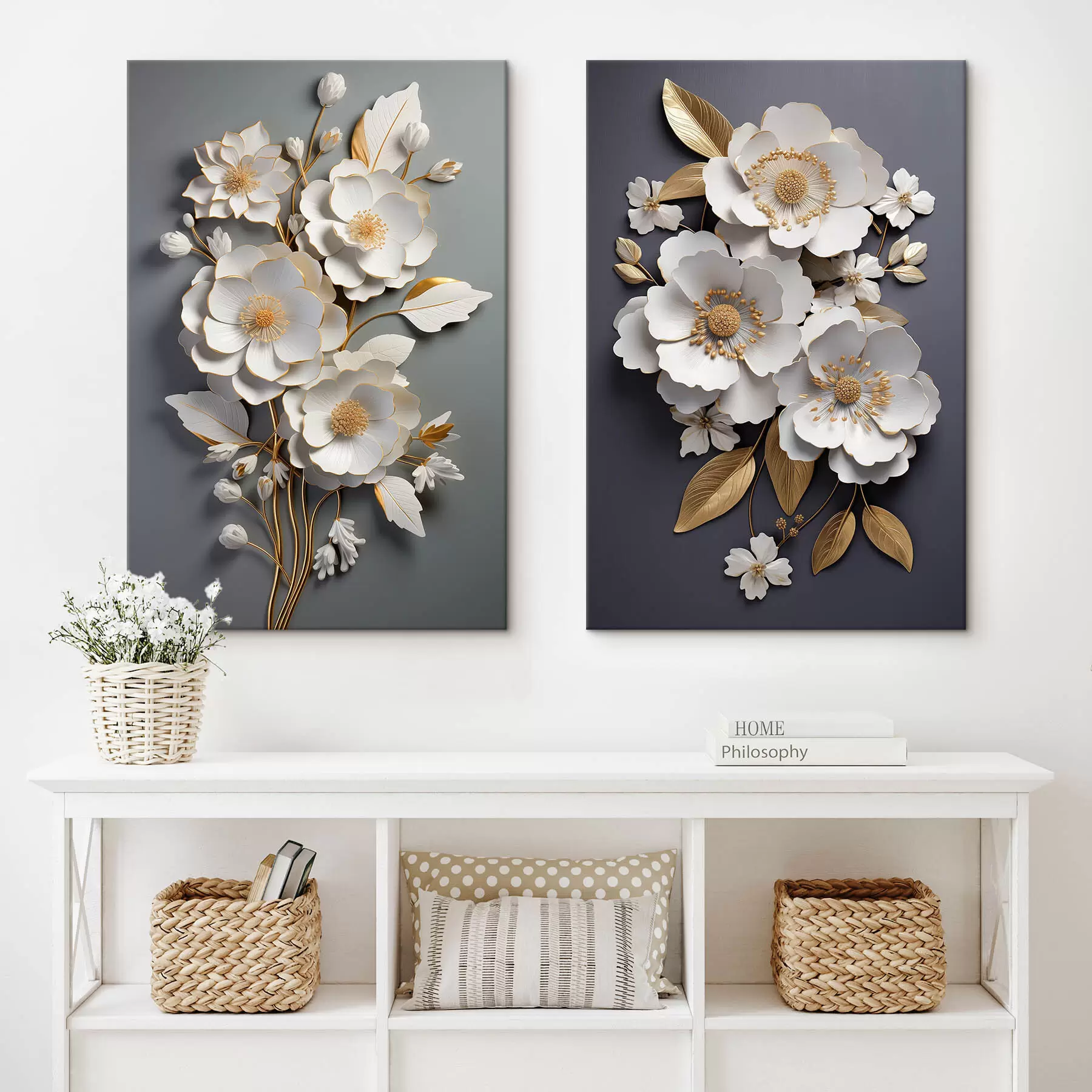 Wandbilder Eine Komposition von Blumenzweigen auf einem dunklen Hintergrund m00423