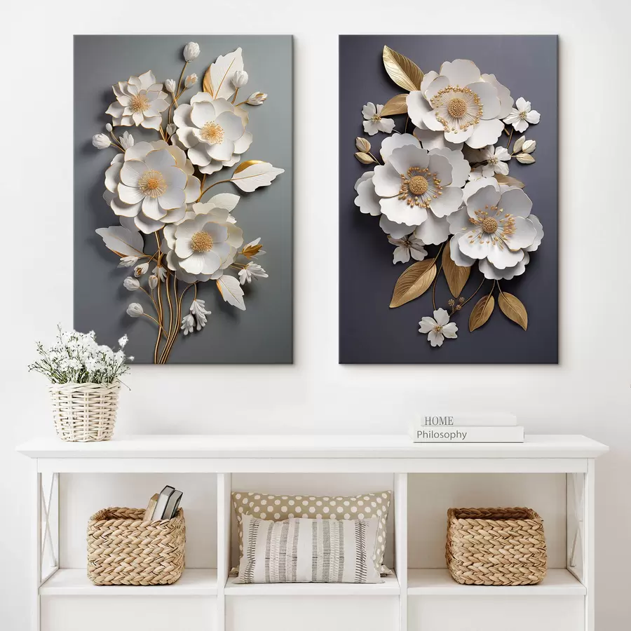 Wandbilder Eine Komposition von Blumenzweigen auf einem dunklen Hintergrund m00423