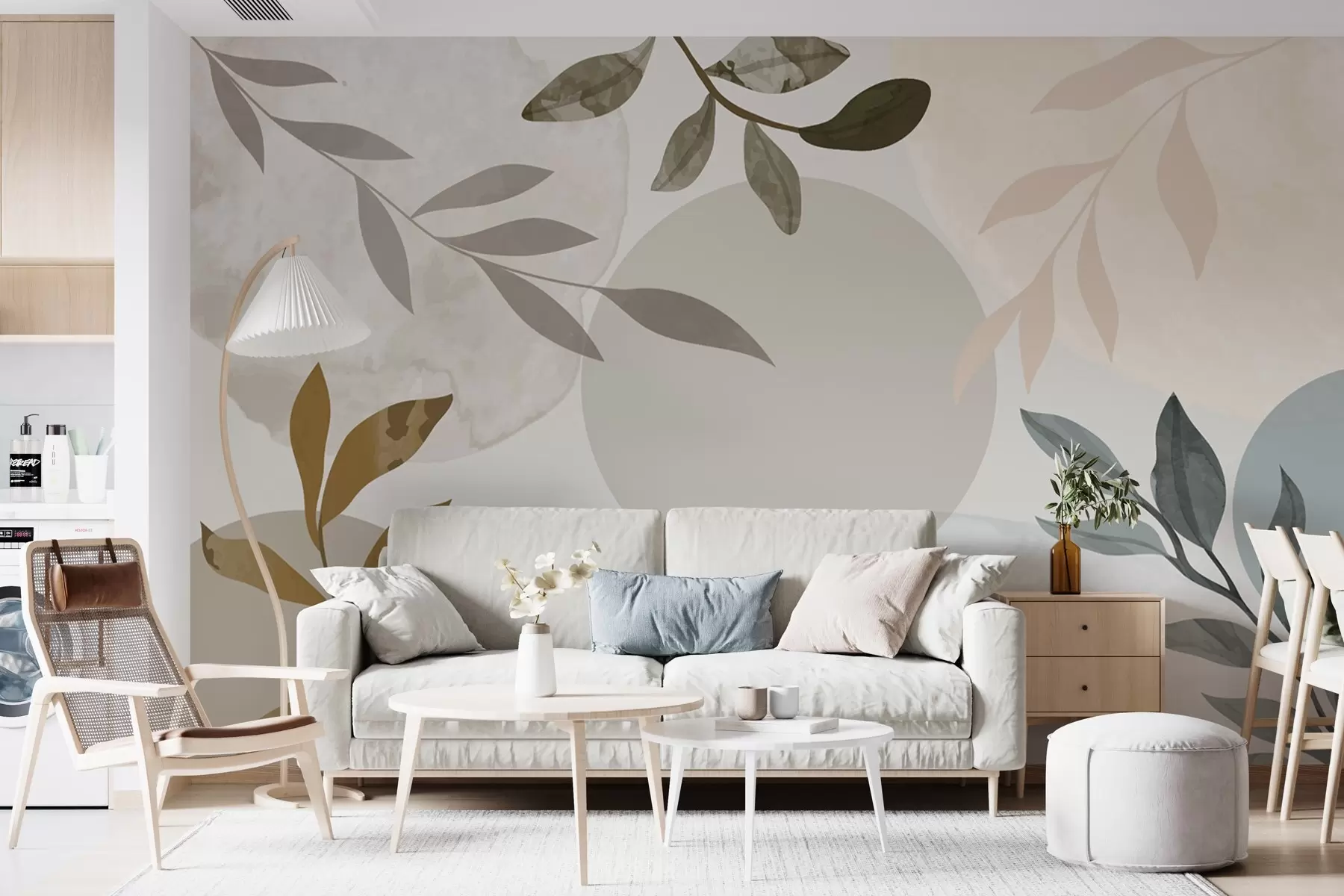 Fototapete Abstraktion mit Blättern in hellen Farben w03296