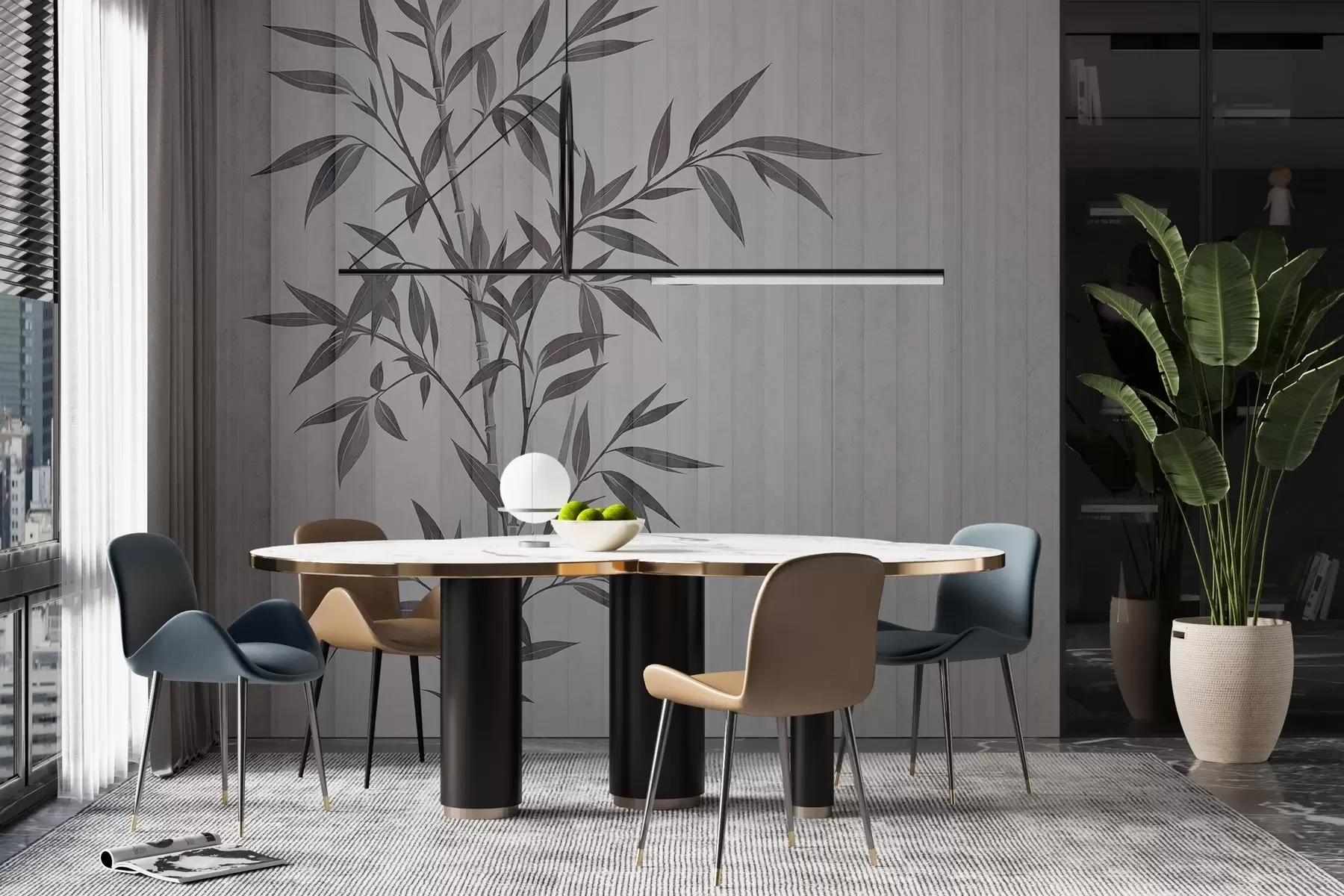 Fototapete Gemalter Bambus auf einem Grunge-Hintergrund w03337v1