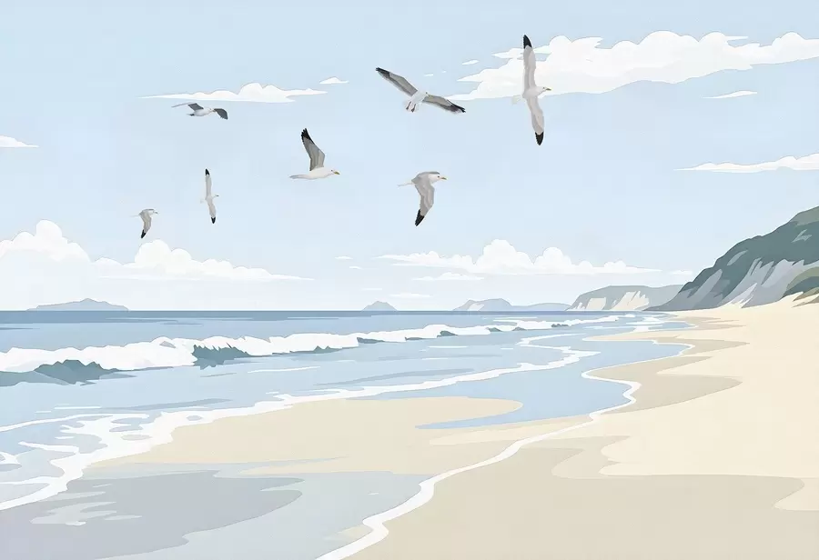 Fototapete Mit Ölfarbe gemalte Seelandschaft w03338