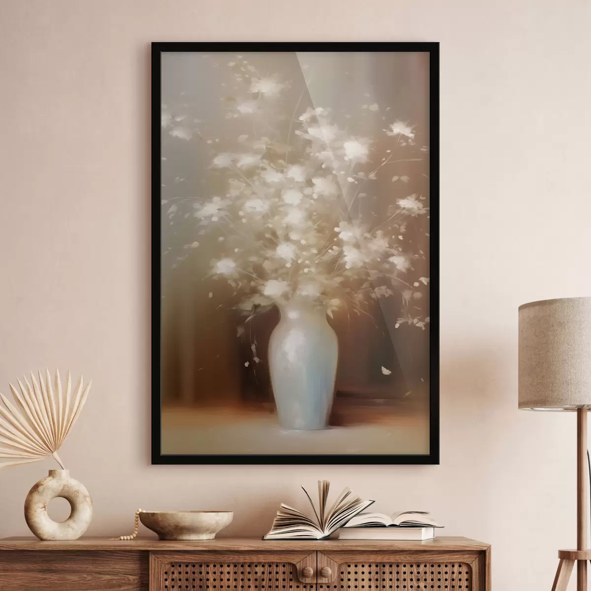 Poster Vase mit weißen Blumen Pflanzen f43039