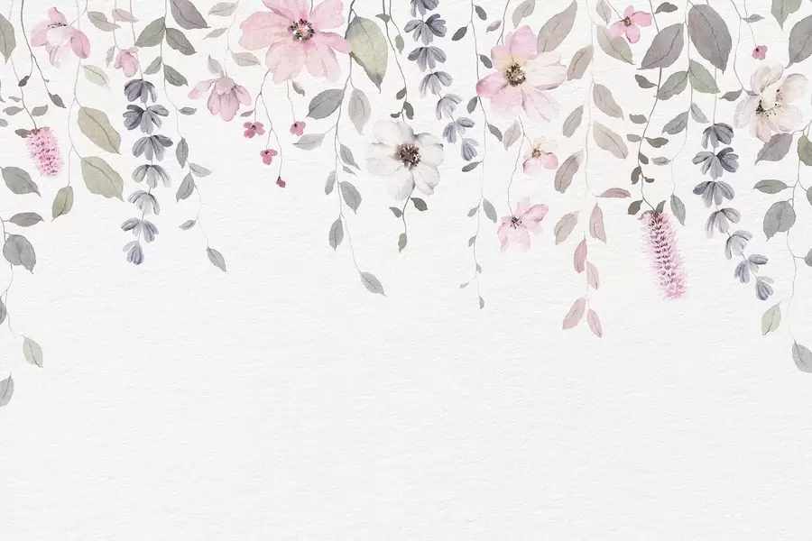 Fototapete Hängende Aquarellblumen und Blätter w03315