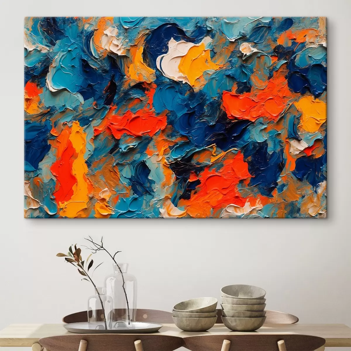 Wandbilder Abstraktes Gemälde im Stil der Ölmalerei mit weißen, blauen und roten Farben s43093