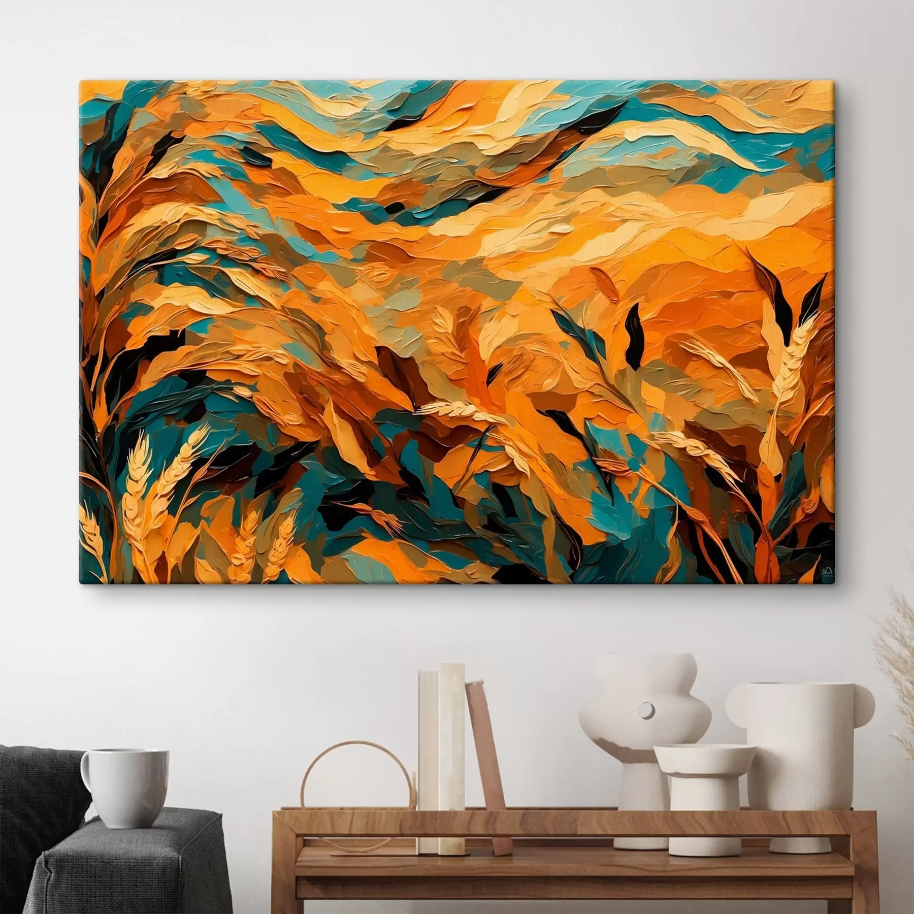 Fototapete Abstraktes Weizenfeld im Stil der Ölmalerei s43096