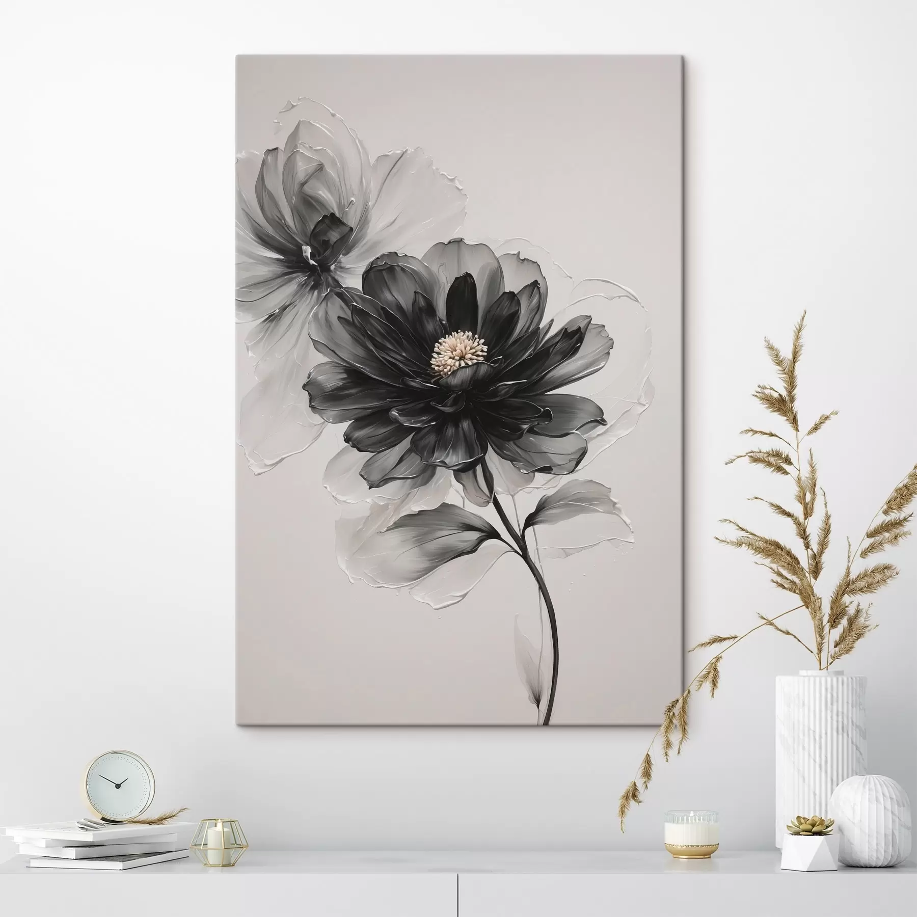 Fototapete Schwarze transparente Blume auf weißem Hintergrund s43099