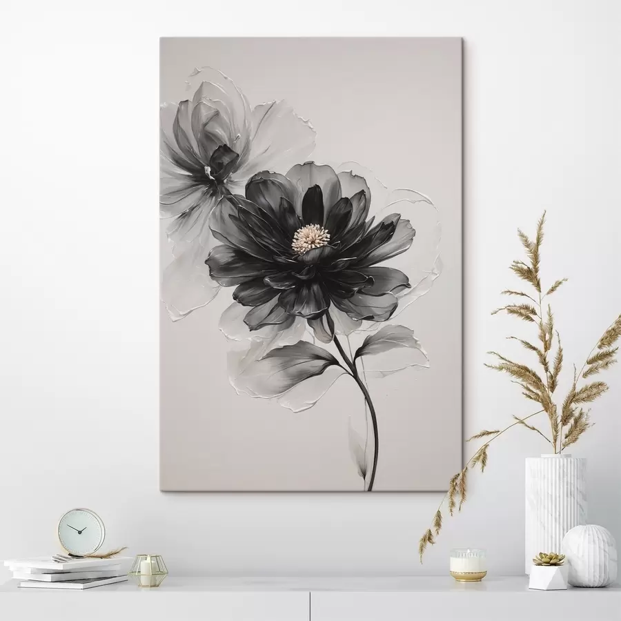 Wandbilder Schwarze transparente Blume auf weißem Hintergrund s43099