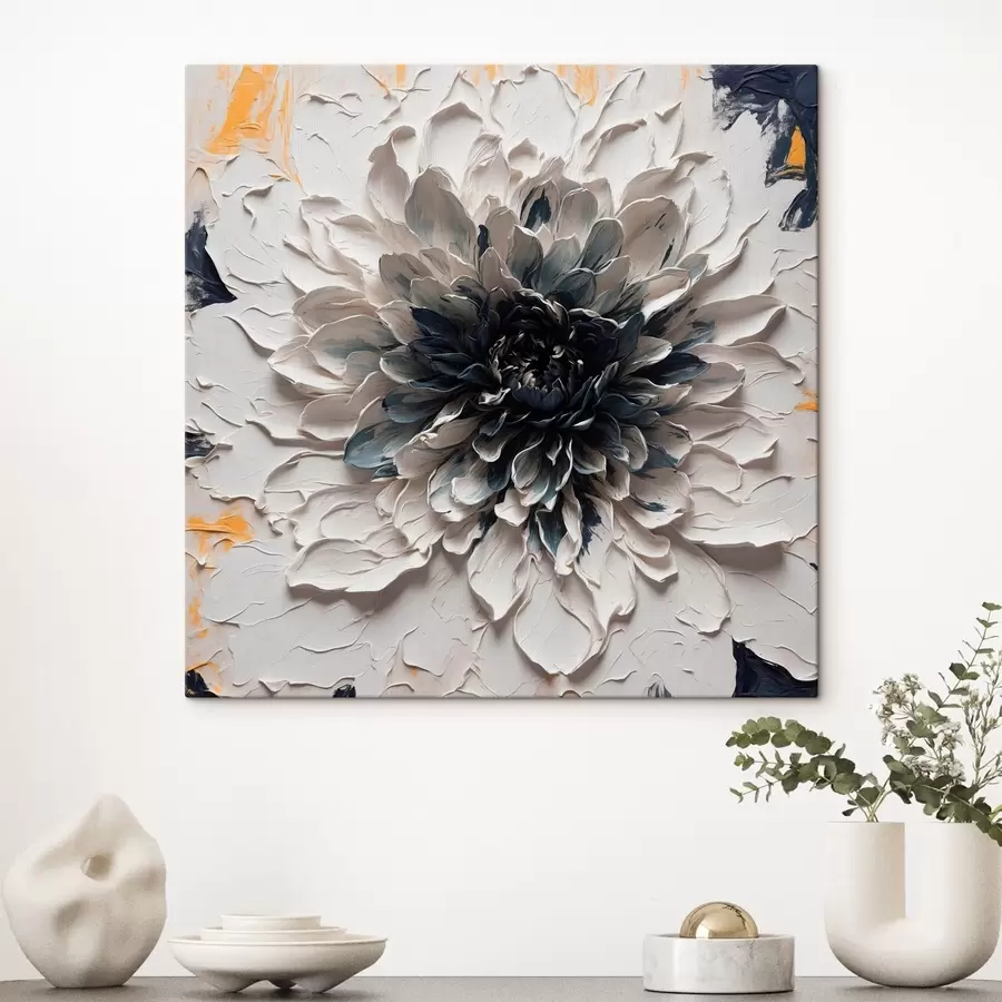 Wandbilder Weiße Blume mit schwarzer Mitte im Stil der Ölmalerei s43113