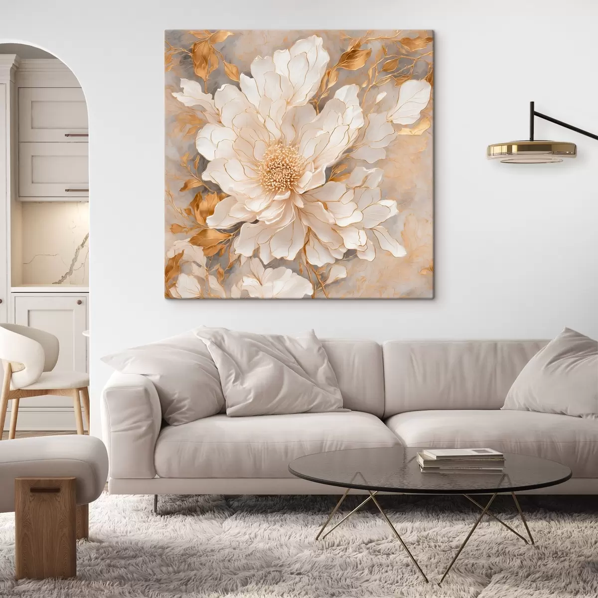 Wandbilder Weiße Blume mit Blättern in Acrylmalerei Stil s43115
