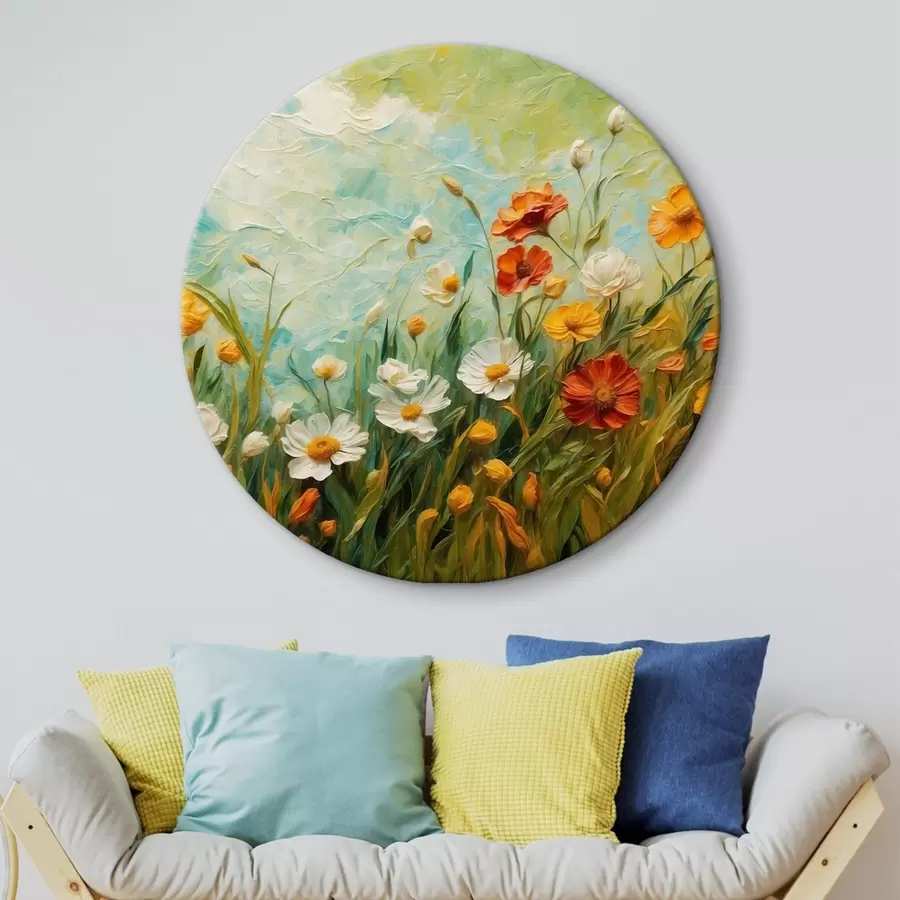 Wandbilder Blumenfeld auf abstraktem Hintergrund mit blauem Himmel r43100