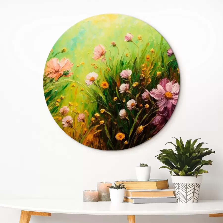 Wandbilder Feld von Blumen auf abstraktem grünem Hintergrund r43101