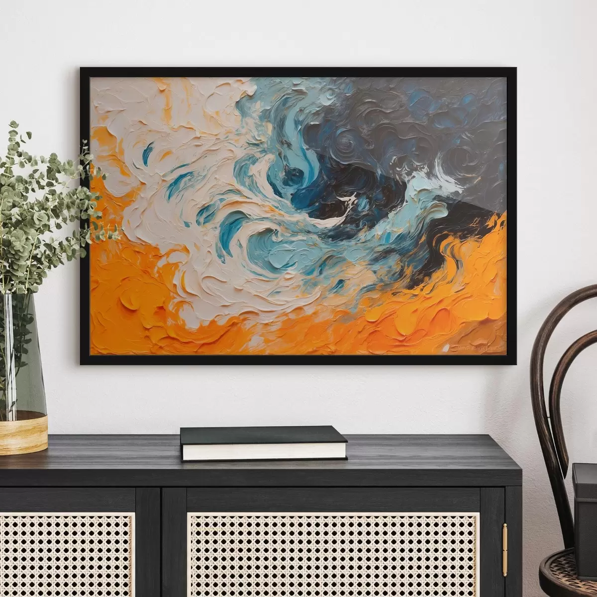 Poster Abstraktes tobendes Meer im Stil der Ölmalerei f43095