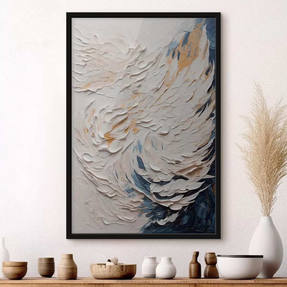 Poster Abstrakter weißer Flügel im Stil der Ölmalerei f43097