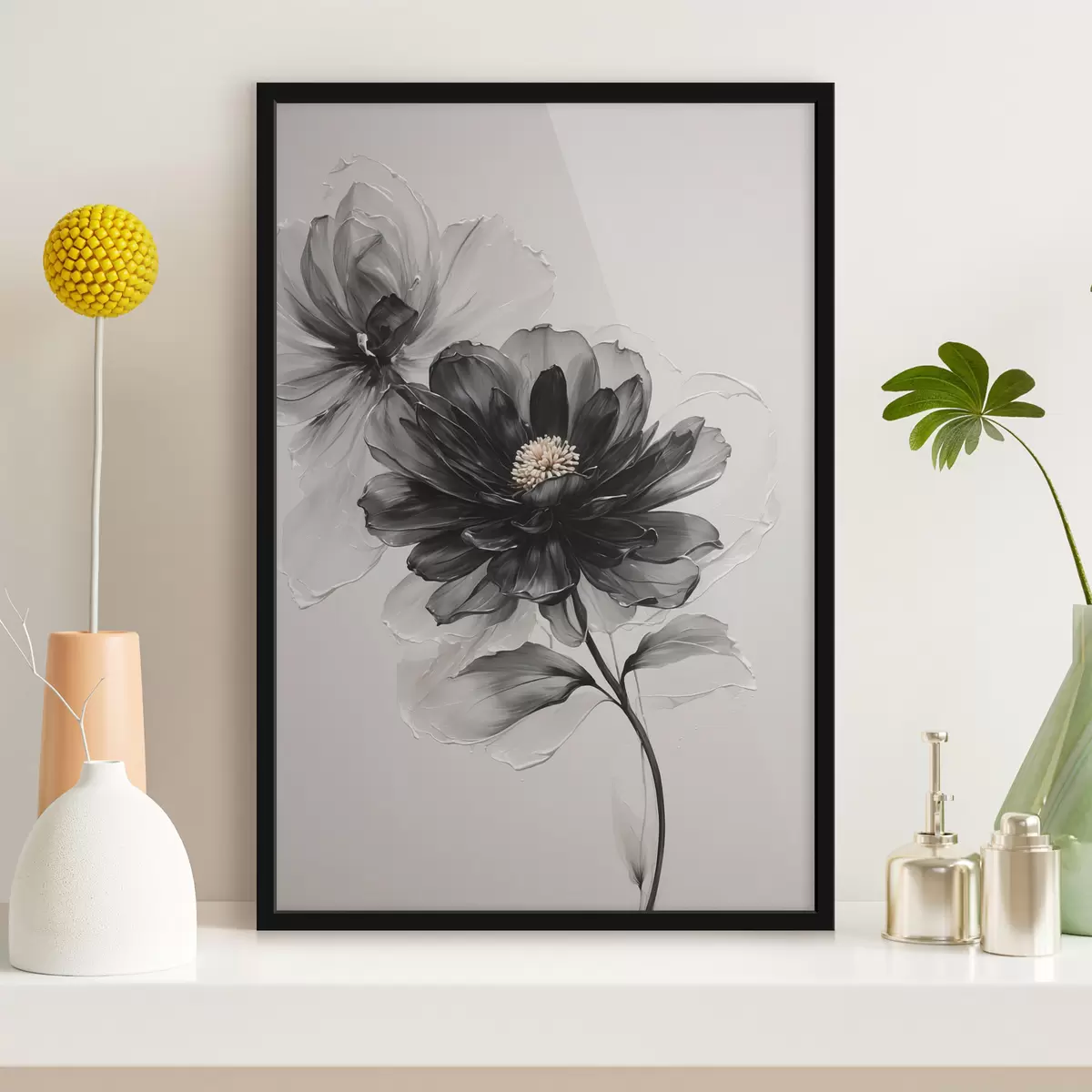 Poster Schwarze transparente Blume auf weißem Hintergrund f43099