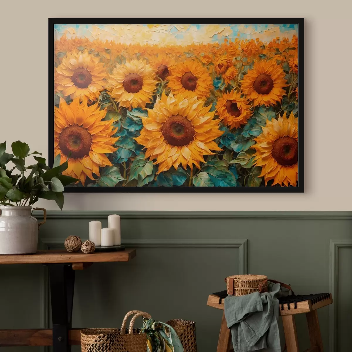 Poster Feld von Sonnenblumen in Acrylmalerei Stil f43104