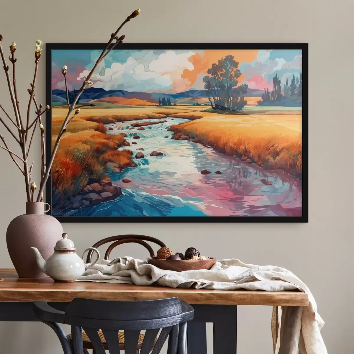 Poster Strom auf dem Feld im Stil der Aquarellmalerei f43110