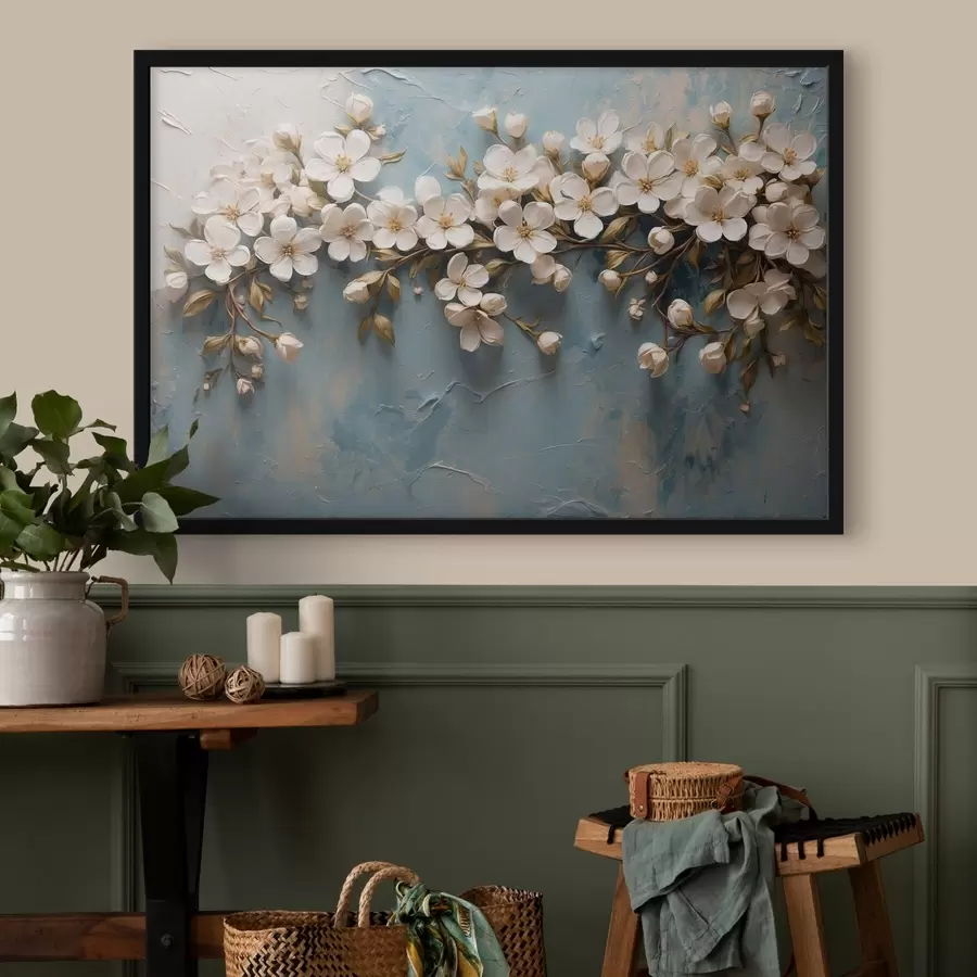 Fototapete Zweig mit Blumen auf Hintergrund im Acryl-Stil f43111