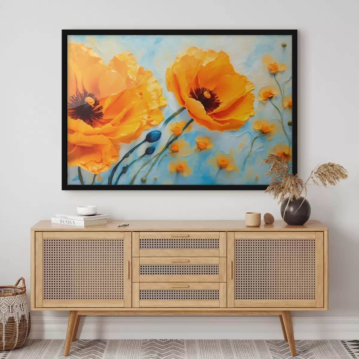 Poster Gelbe Mohnblumen auf unscharfem Hintergrund f43118