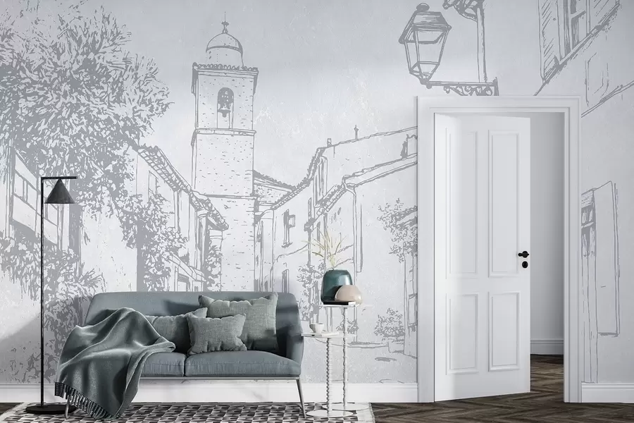 Fototapete Stadt Straße, schöne Architektur, Gebäude, Mittelmeer, blaue Farben w03346v1