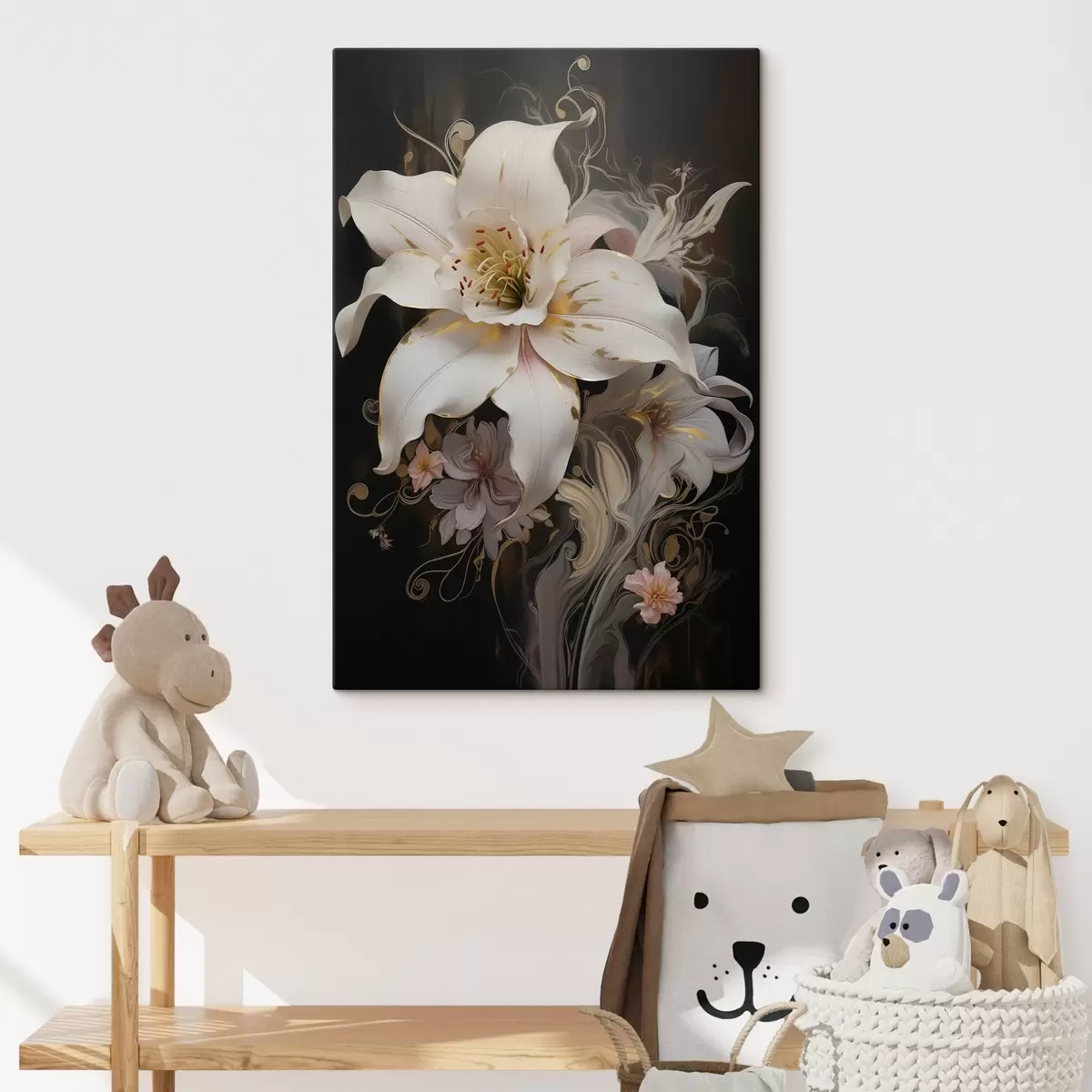 Wandbilder Nahaufnahme abstrakte Lilie Blume auf einem dunklen Hintergrund s43254