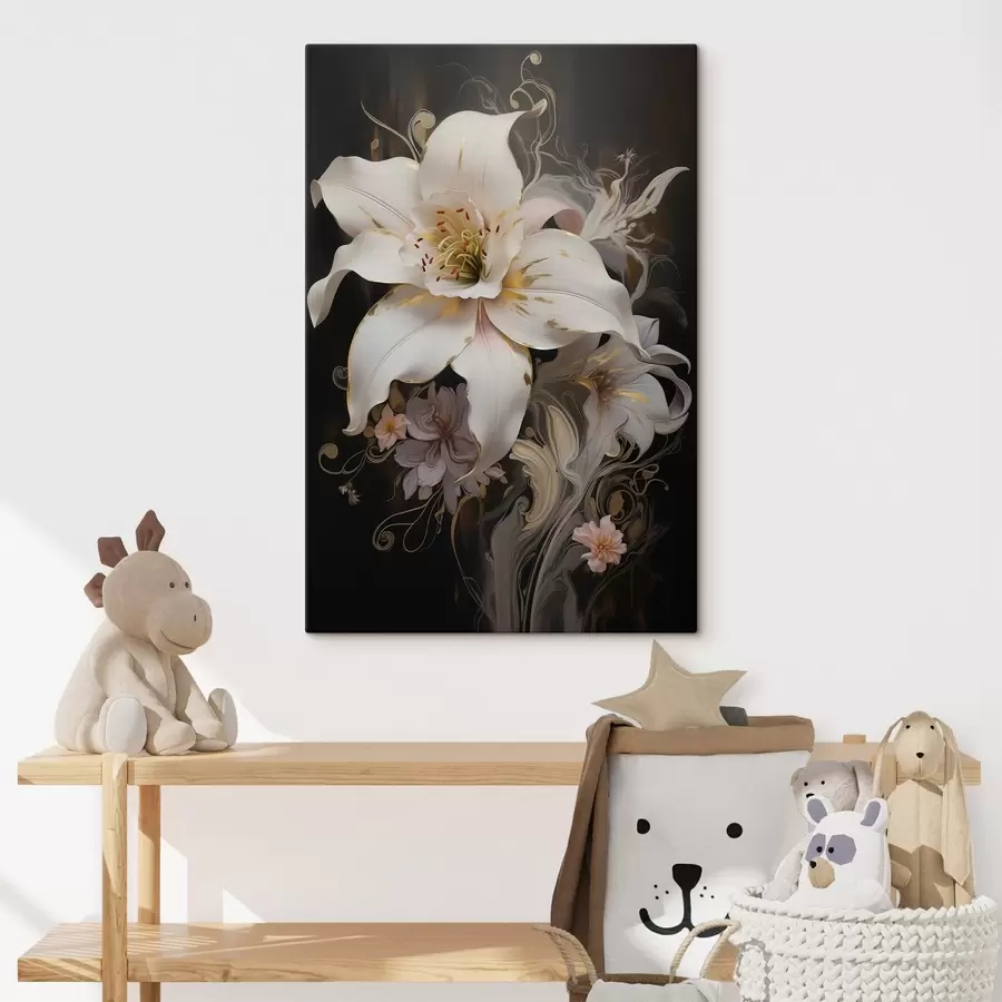 Wandbilder Nahaufnahme abstrakte Lilie Blume auf einem dunklen Hintergrund s43254