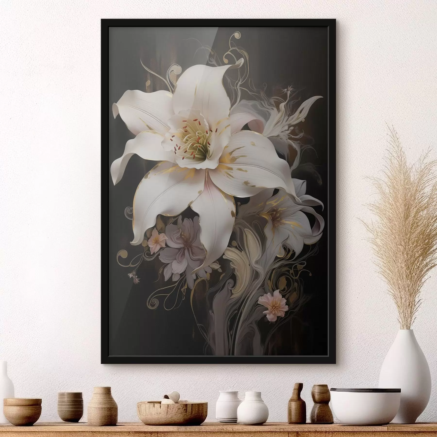 Fototapete Nahaufnahme abstrakte Lilie Blume auf einem dunklen Hintergrund f43254