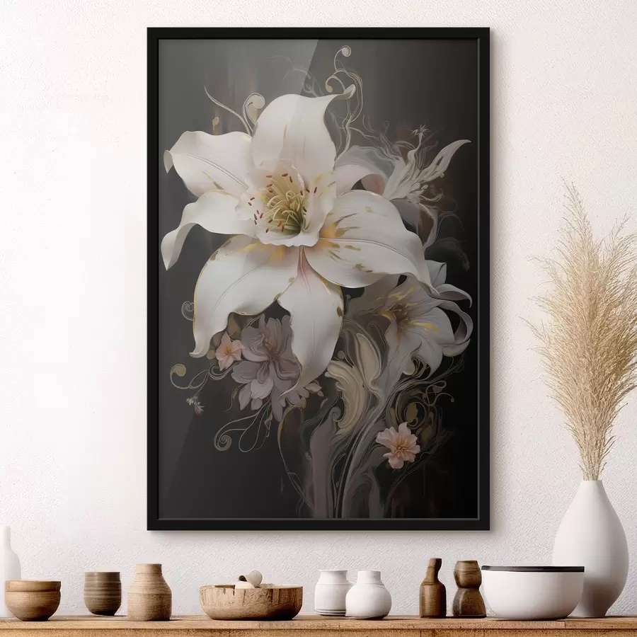 Fototapete Nahaufnahme abstrakte Lilie Blume auf einem dunklen Hintergrund f43254