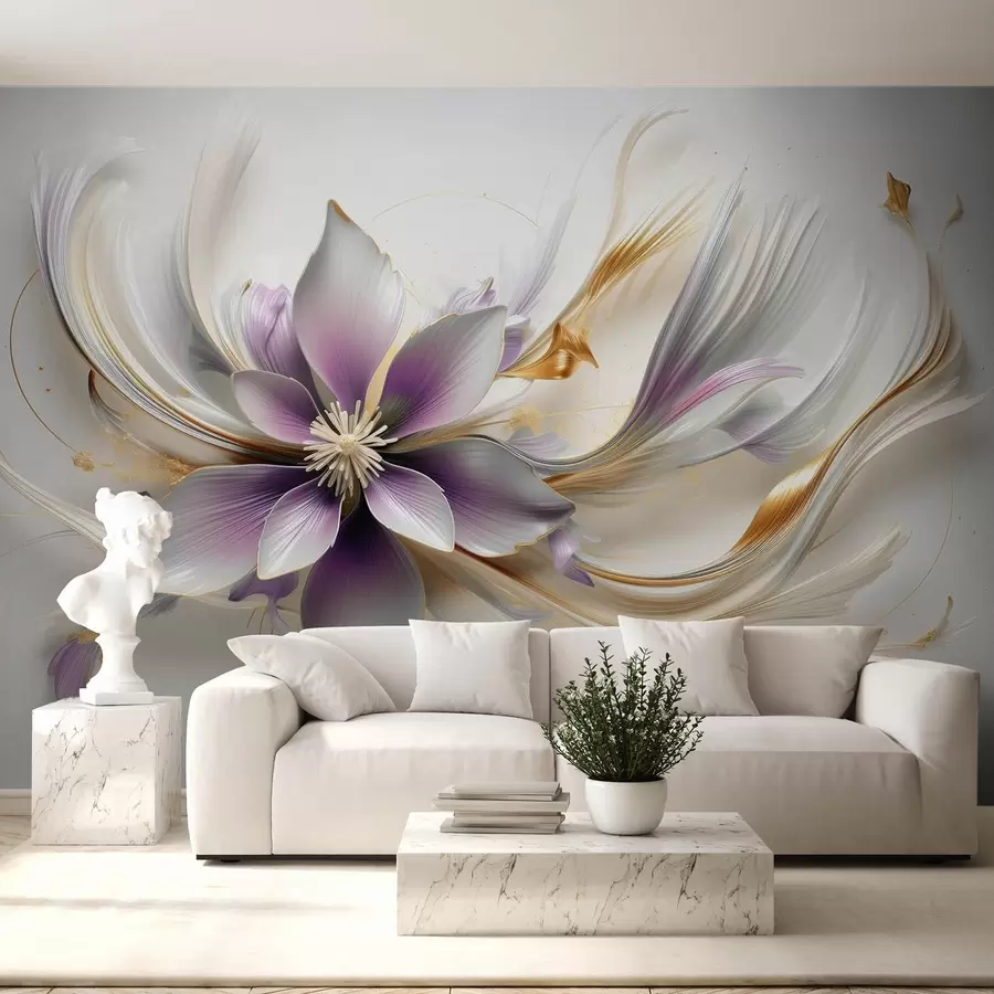 Fototapete Große fliederfarbene zarte Blume mit abstrakten Linien w08903v1