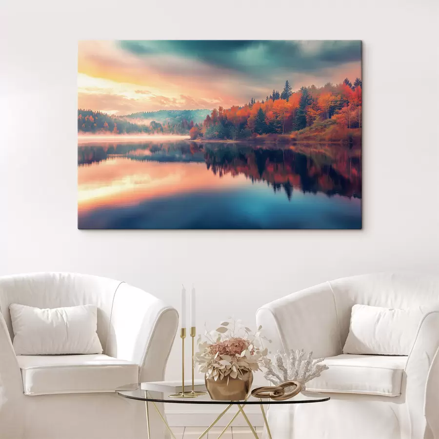 Wandbilder Morgendämmerung auf dem See im Herbst s43290
