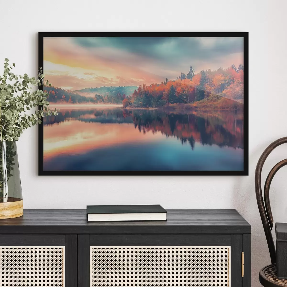 Poster Morgendämmerung auf dem See im Herbst f43290